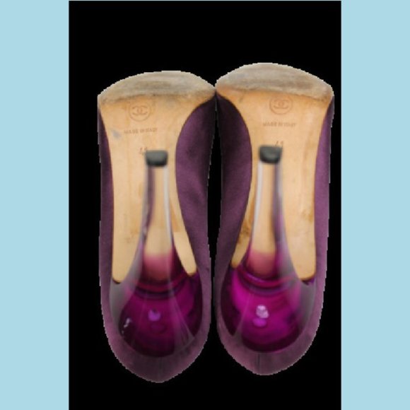 CHANEL Pumps Shoes 41 Purple Satin High Heels Gradient Lucite Pointed Toe Italy - Picture 9 of 12